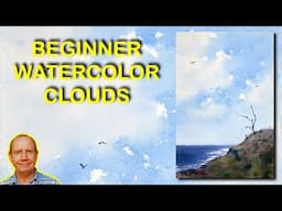 Easy beginner watercolor lesson – painting clouds. Simple watercolour painting tutorial step-by-step