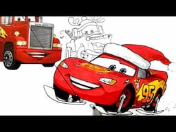 Compilation - Christmas Lightning McQueen, Tow Mater & Mack Hauler |  CARS 3 Drawing Coloring Pages