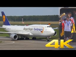 4K | Lufthansa Boeing 747-8 with German football world champions at Berlin Tegel airport