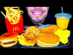 ASMR MCDONALDS CHEESEBURGER HOT CAKES BREAKFAST HASH BROWN FRIES EATING SOUNDS BIG BITES JERRY