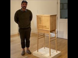 Graham Sparks and his piece in the Student Work exhibition at Center for Furniture Craftsmanship.