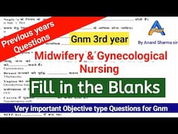 Midwifery fill in the Blanks objective Questions for gnm 3rd year exam