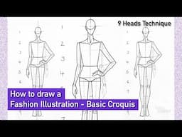 How to draw a Fashion Illustration | Step by step | Basic Croquis in front Pose | 9 Heads