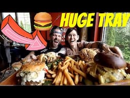 HUGE BURGER TRAY CHALLENGE ~ GOURMET BURGERS ~ MOLLY SCHUYLER EATS ~ DAN KENNEDY EATS ~ NEW