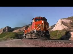 Hard-working diesel locomotives at Cajon Pass, California, USA