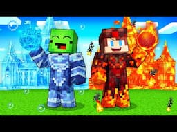 JJ and Mikey: ICE vs FIRE Kingdom Elemental Battle in Minecraft - Maizen