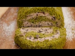 Matcha Swiss Roll Cake with Red Bean Whipped Cream