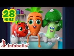 Bath Time Fun: Splish Splash with Veggie Friends! 🥕🌊 | Baby Rhymes & Baby Songs | Infobells