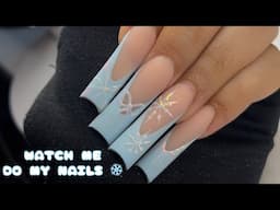 Christmas/Winter Nails | Blue French Tips with Chrome Design | Acrylic Nails Tutorial