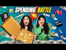 Elder vs. Younger Sister Spending Battle! Who is a smart spender? ft. Giant Pizza! #foodchallenge