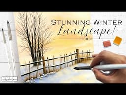 Easy as 1-2-3! Simple Step-by-Step Guide to Painting the Perfect Winter Watercolor Sunset Landscape!