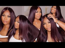 DETAILED DEEP BURGUNDY FRONTAL WIG INSTALL 24” SLEEK STRAIGHT CELEBRITY QUALITY WIGS 🔥