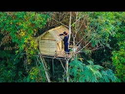 Building a Warm and Cozy Bushcraft Nest for Survival, a Vine House on an Old Tree, Catch and Cook