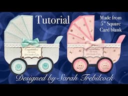 👶 Tutorial How to make a pram carriage stroller shaped card with square card blank New baby Boy Girl