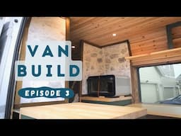 Adding Stone Walls In My Van! +Diesel Heater, Pocket Door, & Bodega R50 Fridge | Build Ep. 3