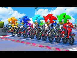 Sonic The Hedgehog VS The Iron Man Color Team Racing Motorcycles Event Competition Challenge