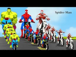 Siêu nhân nhện🔴Spider Man Big & Small on Motorcycle Challenge vs Iron Man vs Hulk vs Superheroes