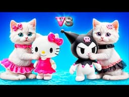 One Colored House Challenge! Hello Kitty vs Kuromi!