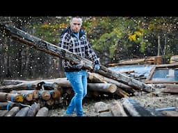 225-Year-Log Cabin Rebuild – Sorting logs, Snow Storm.