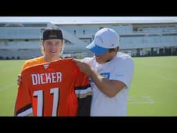 Trevor Zegras and Mason McTavish Visit Chargers to Learn Kicking