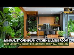 2025 Luxury Modern Minimalist Open Plan Kitchen & Living Room Design with Tropical Greenery 🌿✨