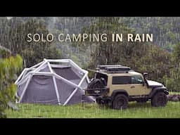 SOLO Relaxing in heavy RAIN [ Cosy Camping setup in an inflatable tent shelter, Rain ASMR ]