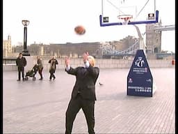 Boris Johnson shoots overhead basketball shot