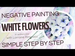 NEGATIVE PAINTING WHITE FLOWERS  IN WATERCOLOR