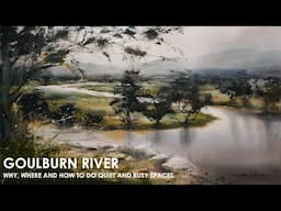 Loose Watercolor Painting OVercast Day Landscape with River and Trees Goulburn River Demonstraiton