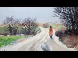 Watercolor Painting: A Snowy Country Road