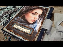 Winter Wonderland Junk Journal Flip Through Giant Grungy Journal Blue Brown White Grunge