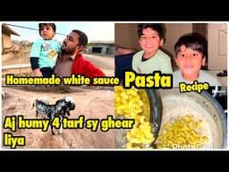 White sauce pasta recipe | aj hamy 4ro taraf sy ghear liya .. babar akbar vlog