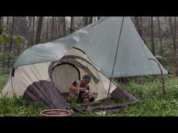 CAMPING in Long HEAVY Rain, Build Warm Tent, Relax and enjoy food and drinks