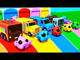 Wheels on the Bus + Bingo Song | Oh no! Cars Fell into Color Lake | Baby Nursery Rhymes & Kids Songs