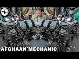 Afghan Mechanic demonstrates German V8 engine Assembly with Basic tools