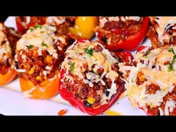 How to Make Stuffed Bell Peppers - Easy Cheesy Beef and Rice Stuffed Peppers Recipe