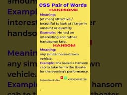 | Handsome & Hansom | | Pair of Words | |Homophones | #css #css3 #ppscpreparation #cssmcq #viral