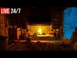 🔴 Frosty Howling Wind, Winter Storm and Fireplace for Sleeping - Live 24/7