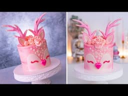 Easy PINK Reindeer CAKE 🎄 CHRISTMAS Cake Step by Step