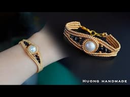 Twisted herringbone beaded bracelet. How to make pearl bracelet. Beading tutorial