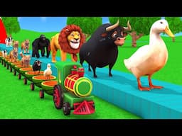 Watermelon Train With Paint Animals Duck,Tiger,Cow,Lion,Hippo,Elephant Fountain Crossing Animal Game