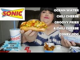 Sonic Ocean Water with Chili Cheese Coney Dog & Chili Cheese Groovy Fries Eating Show