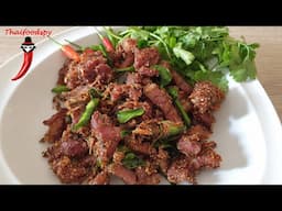 Thai Crispy Pork with Kaffir Lime Leaves super crispy - Moo Khluk Fun - Dusty Pork