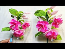 DIY ribbon flowers/how to make fuchsia flowers with satin ribbon/flower making tutorial