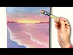 Easy Sunset Beach Painting For Beginners | Simple Tutorial | Step By Step