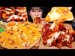 고구마무스 피자🍕맘스터치 핫치즈싸이순살 먹방!🍗🔥 Sweet Potato Bacon Pizza & Spicy Cheesy Chicken Mukbang Asmr