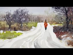 Member painting together: A Girl Walk on a Snowy Country Road