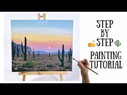 Desert landscape acrylic painting tutorial for beginners - Easy desert sunset painting tutorial