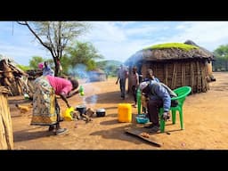 African village life/Cooking Village food Peanut butter Chicken with Rice for Breakfast