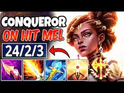 ON-HIT MEL DOES TONS OF DAMAGE WITH CONQUEROR & HEALS (NEW CHAMPION OP BUILD) - League of Legends